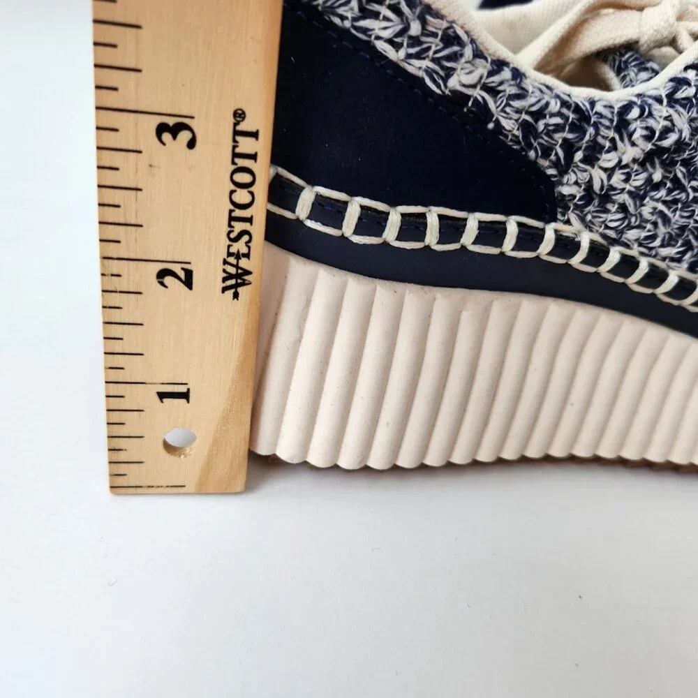 Dolce Vita Denae Platform Sneakers Blue Cream Crochet Knit Suede Casual Boho - Picture 10 of 10